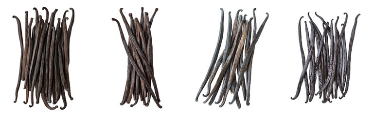 Poster - A falling vanilla bean isolated on white, clipping path, and full depth of field.