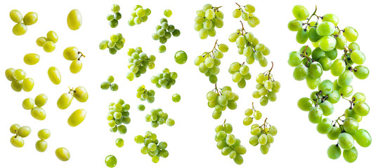 Poster - Grassy grape bunch that is falling on a white background, with a full depth of field