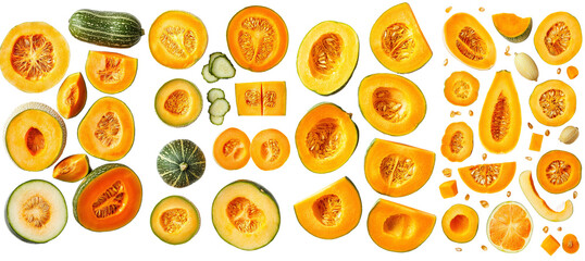 Poster - In a full depth of field, a pumpkin butternut squash falls on white background.