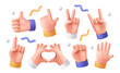 © Rudzhan - 3d hand gestures icon set. Funny arm expressing different emotions. Thumbs up, palm, peace sign and heart. Design Elements for Social Media. Realistic vector illustration isolated on background