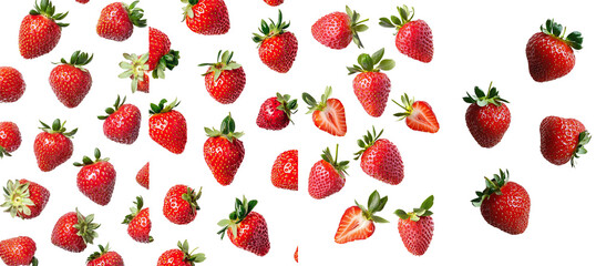 Poster - Stunning high-quality photo of falling strawberry on white background, full depth of field