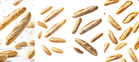Aufkleber - Baguette falling on white background, full depth of field