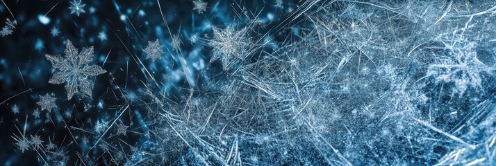 Leinwandbilder - Delicate snowflakes drift elegantly across a serene, dark blue backdrop, creating an enchanting winter-themed atmosphere. Generative AI