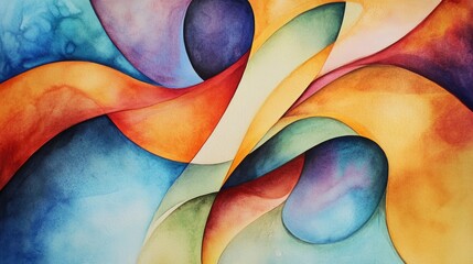 Poster - Abstract Watercolor Artwork with Curved Shapes and Vibrant Colors