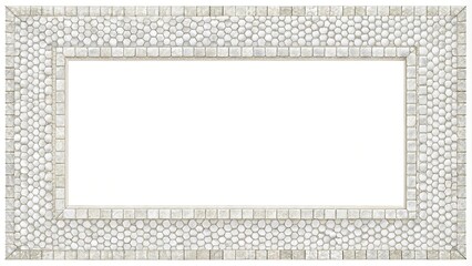 description: White mosaic frame on white background with copy space reflected