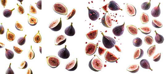 Poster - This is a full depth of field image of a falling fig isolated onto a white background
