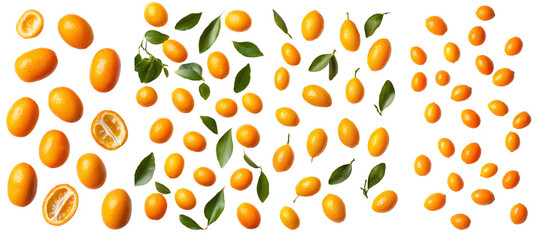 Aufkleber - Full-depth field of falling kumquat on white background