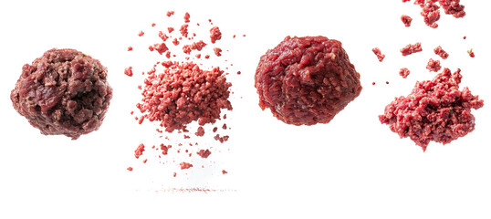 Aufkleber - Isolated on white background, full depth of field, falling minced meat, pork, beef, forcemeat