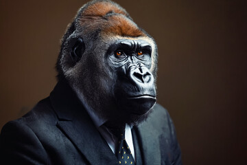 Poster - A gorilla wearing a suit and tie