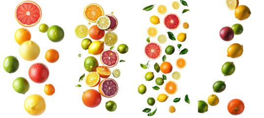 Aufkleber - Mixed citrus on white background, fall, lemon, orange, lime, grapefruit.