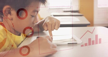Poster - Analyzing data animation over child using tablet in classroom