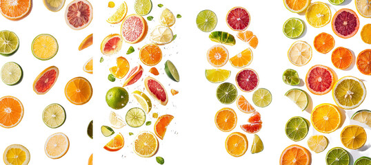 Aufkleber - A falling citrus slice, isolated on white, containing grapefruit, orange, lemon, and lime