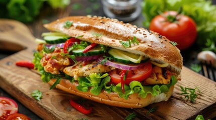 Poster - Chicken sandwich with vegetable and salad