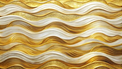 Wall Mural - Fisheye gold white painting waves gold outlines