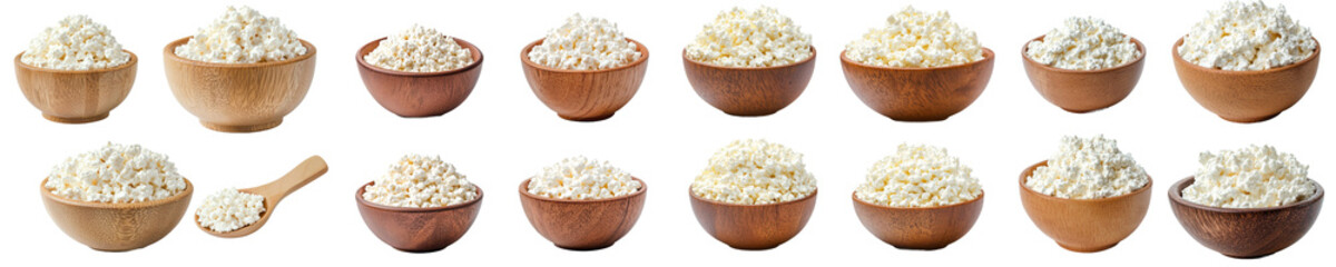 Aufkleber - Isolated on white background, cottage cheese and curd are in a bowl with a full depth of field