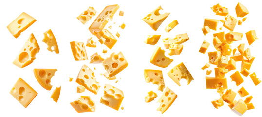 Aufkleber - Isolated fall of cheese with full depth of field on white background