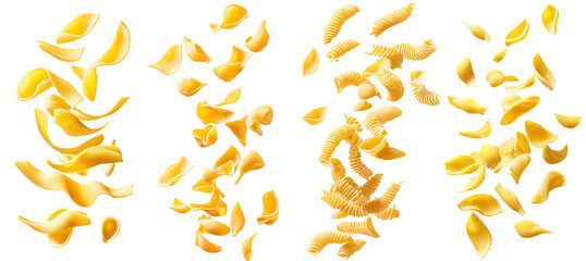 Aufkleber - Fresh uncooked Campanelle, Italian pasta, falling on white background, full depth of field