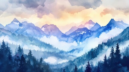 Poster - Watercolor Painting of a Mountain Landscape