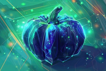 Wall Mural - Futuristic neon pumpkin for halloween theme design AI