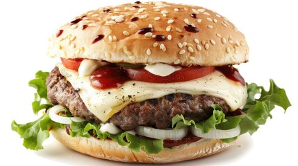 Poster - Delicious double beef burger with mozzarella cheese and barbecue sauce Australian bread
