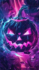 Wall Mural - Neon halloween: futuristic pumpkin concept for seasonal designs AI