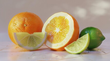 Poster - Wedges of orange lemon and lime and a whole orange