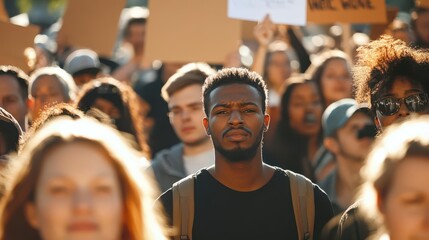 diverse crowd at outdoor protest passionate demonstrators with signs