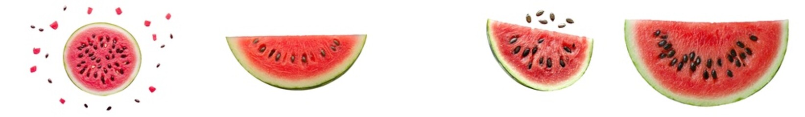 Poster - Watermelon slice on white background with half a slice of ripe watermelon on it