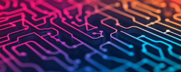 Poster - Vibrant circuit board design with colorful lines representing technology and innovation, perfect for digital projects.