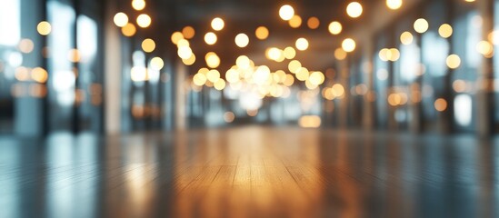 Poster - 3D rendering of a blurred empty open office space with abstract light bokeh for design purposes