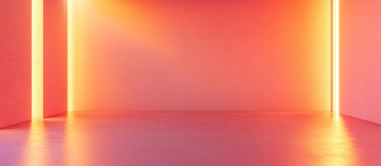 Poster - 3D rendering of an empty room wall in peach color featuring a minimalistic abstract apricot background suitable for product display