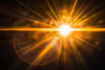 Poster - Bright golden light rays emanating from a central point in a dark environment, creating a warm and illuminating atmosphere