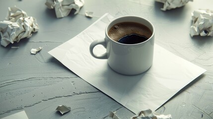 Aufkleber - Cup of coffee and crumpled paper with blank paper on desk workplace