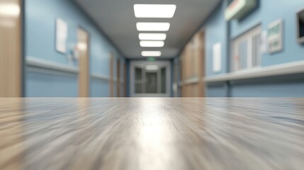 Poster - 3D Rendering of a Tabletop with a Blurred Hospital Background
