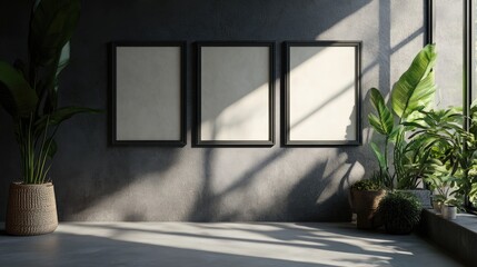 Poster - 3D rendering of a dark grunge frame displayed on a wall