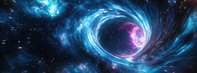 Poster - Glowing wormhole in space a 3D cartoon rendering depicting interstellar warp and travel through space and time 3D rendering