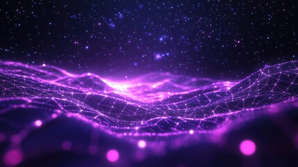 Aufkleber - Abstract ultraviolet landscape in a dark background featuring a purple cyberspace grid and a high tech network The image depicts a violet starry outer space texture Vertical orientation 3D cartoon