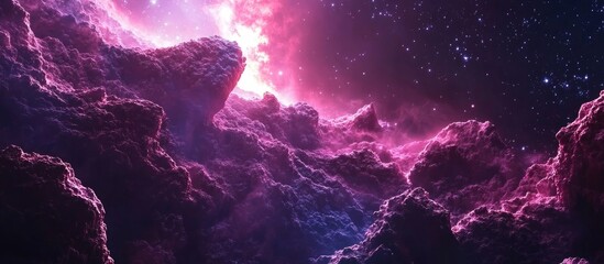 Beautiful science fiction wallpaper featuring a cosmic landscape in 3D cartoon rendering with endless deep space