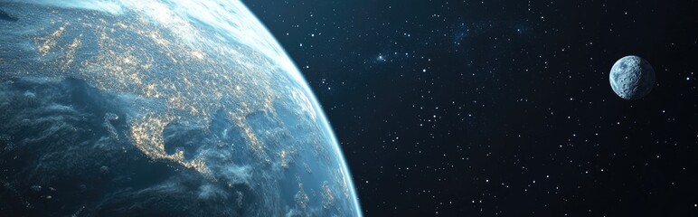 Poster - Detailed 3D cartoon rendering of the Earth and moon as seen from space