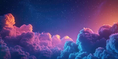 Aufkleber - Colored clouds illuminated by varying color temperatures in a 3D cartoon rendering resembling a fragment of deep space captured by a telescope
