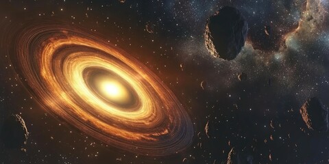 Poster - Illustration of a black hole in outer space with 3D cartoon rendering
