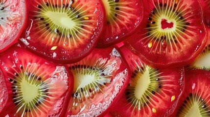 Aufkleber - Close Up of Slices of Red Kiwi Fruit Slices From Above