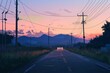 © baby - Quiet countryside road with warm, ambient lighting and a tranquil, cozy mood as night approaches. Cozy vibe, Generative AI