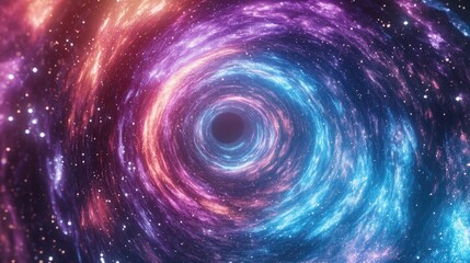 Poster - Flight through a colorful wormhole tunnel of nebula in 3D cartoon rendering