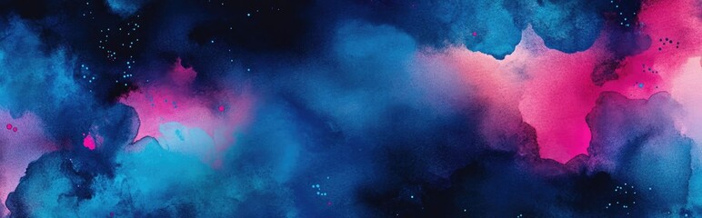 Aufkleber - Cosmic creative neon watercolor in a 3D cartoon rendering on a black paper background Aquarelle features vivid ink textures in blue pink and purple for creative design Abstract bright vintage dark