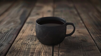 Aufkleber - A black ceramic cup filled with a dark beverage placed on a wooden surface
