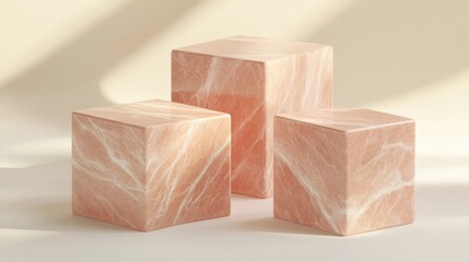 Poster - pink marble cube box set on a minimal cream background featuring 3d rendering suitable for various d
