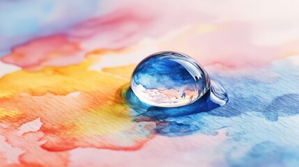 Poster - Water droplet resting on a painted watercolor surface
