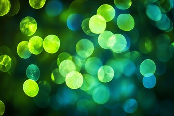 Poster - colorful bokeh lights create a vibrant abstract background in green and blue hues during a nighttime