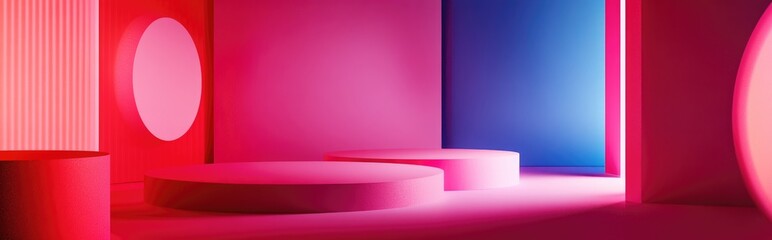 Fototapete - Abstract pink background featuring a minimalistic layout ideal for product presentation A composition of geometric shapes designed for showcasing a product 3D rendering